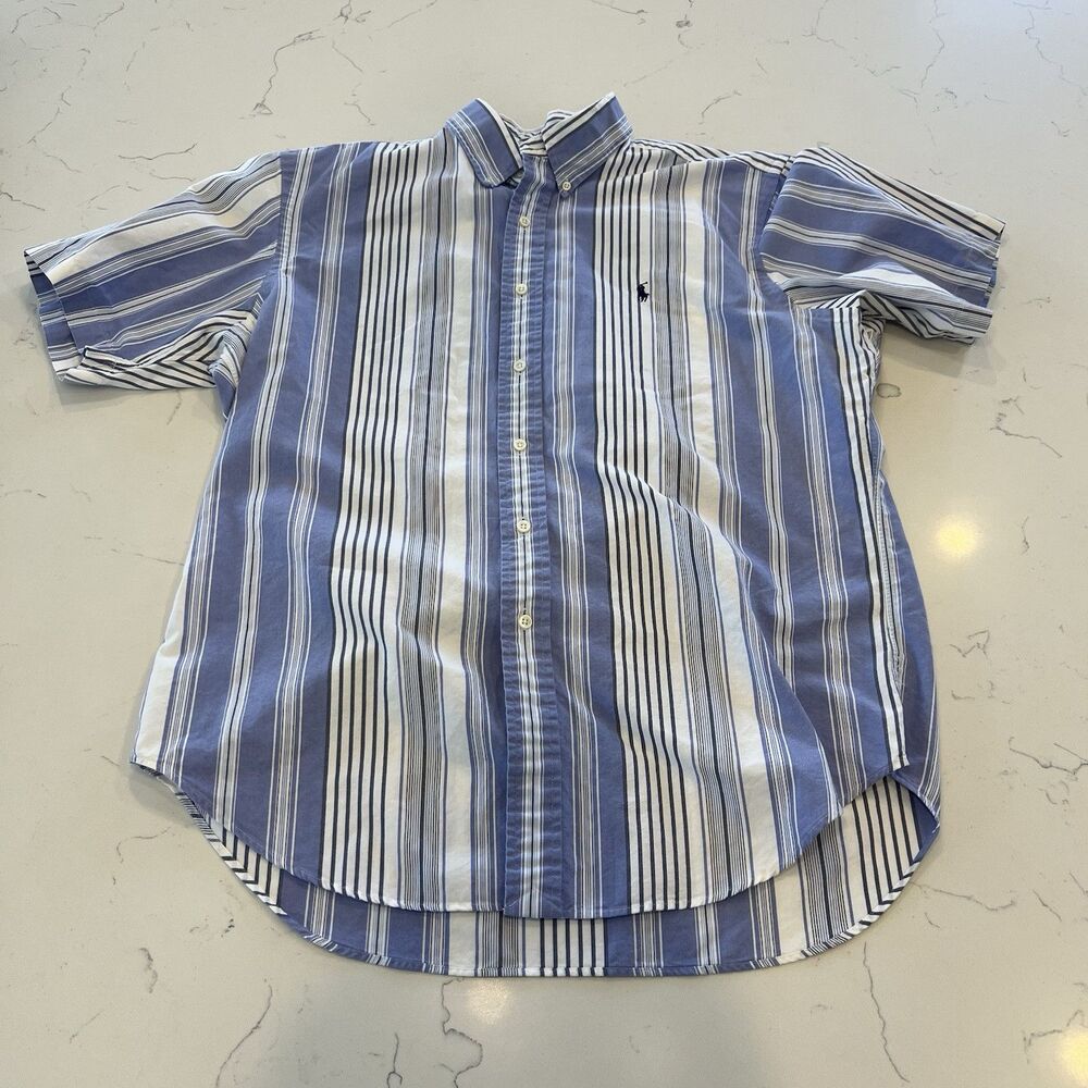 Polo By Ralph Lauren Oxford Button Down Blue Striped Blue Pony Preppy Vintage